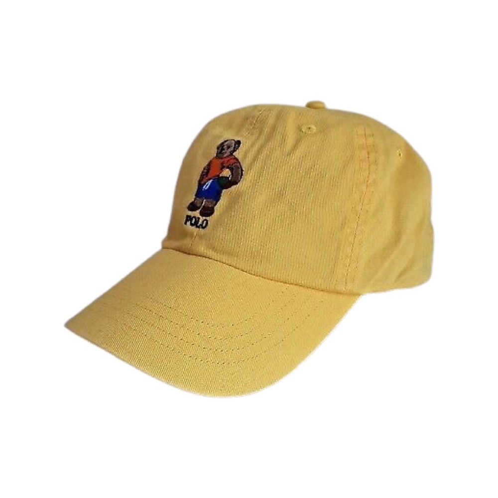 🐻Polo Ralph Lauren Polo Bear Mens Chino Adjustable Ball Cap Hat Yellow🐻 - Picture 2 of 12
